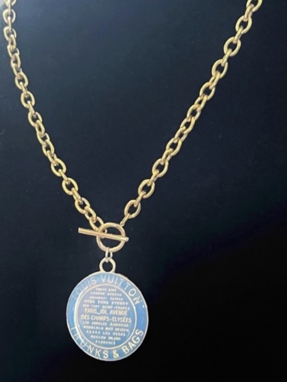 Authentic Louis Vuitton Blue Trunks & Bags Charm Pendant / 18” Gold Plated Chain - Picture 5 of 5